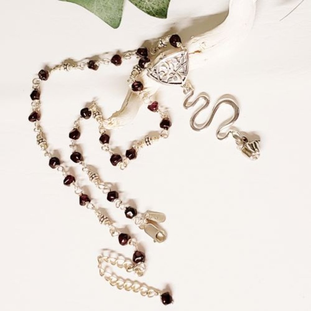 Sterling Silver Garnet Snake Necklace